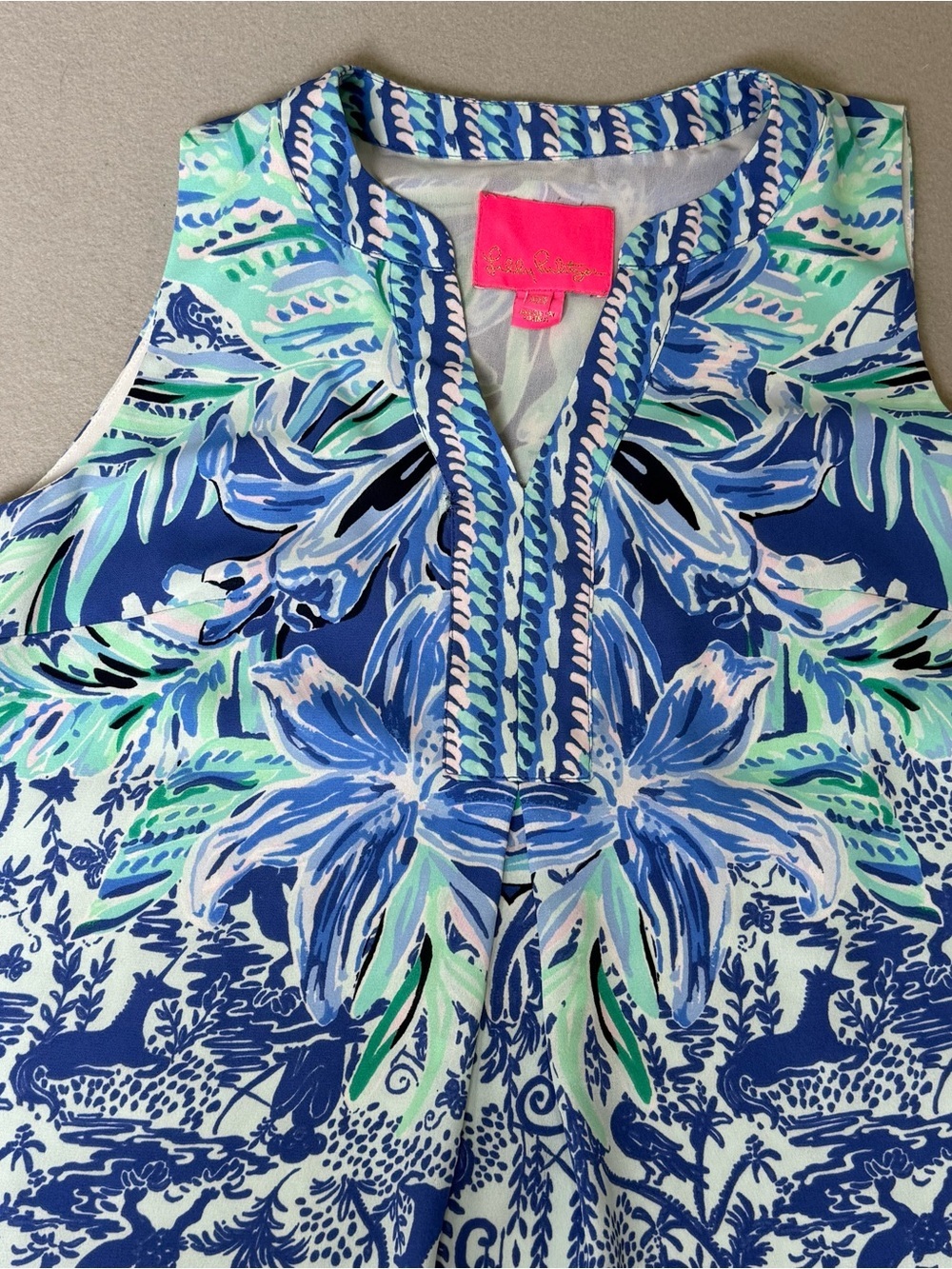 LILLY PULITZER Dress Evah Ready Set Gecko Shift XXS Blue Sleeveless V-Neck W900 - Picture 4 of 6